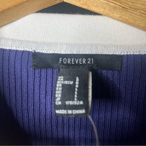 Forever 21 Women’s Navy Blue Ribbed Knit Mini Polo Mini Dress Sz L NWT - Picture 6 of 8